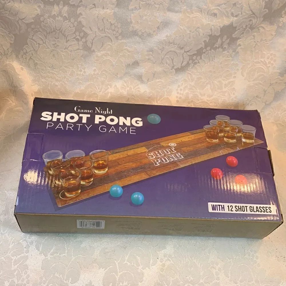 Shot Pong Game Night Party Game With 12 Shot Glasses 1 Game Board 6 Balls New